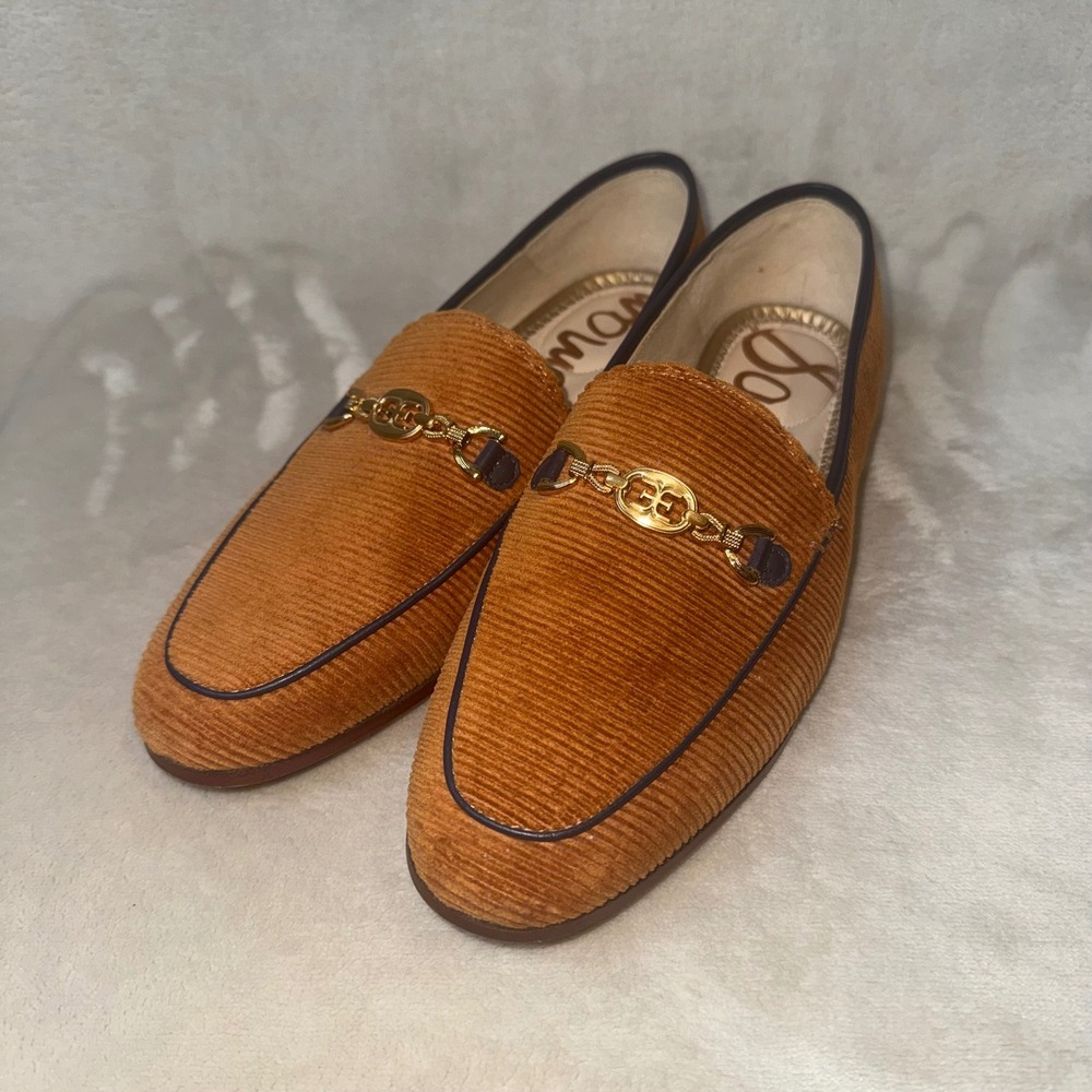 Sam Edelman Loraine Mustard Ribbed Corduroy Navy Trim Bit Loafer 7M LORAINEPRIMA